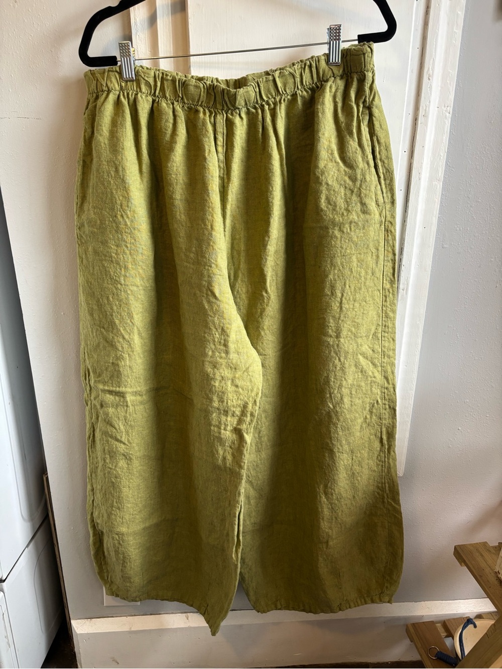 Wide Leg Linen Pants in Olive Green